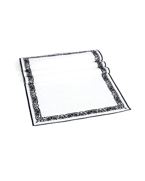 Runner Amerikan Seti Sienal Nature Nakışlı Beyaza Siyah 13 Parça