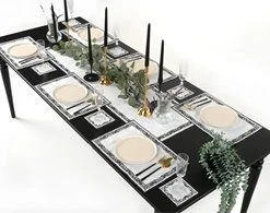 Runner Amerikan Seti Sienal Nature Nakışlı Beyaza Siyah 13 Parça