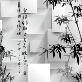 modern bambu 3d kup bloklar ve hat yazili uzak dogu temali duvar kagidi