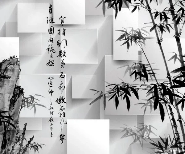 modern bambu 3d kup bloklar ve hat yazili uzak dogu temali duvar kagidi