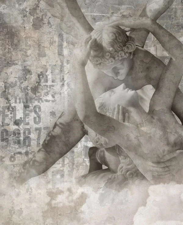 Trendyol ve Hepsiburada'da popüler Amor ve Psyche heykel tasarımlı antik desen duvar kağıdı, yatak odası için Edofleks ve Dekoros stili dijital baskı poster.