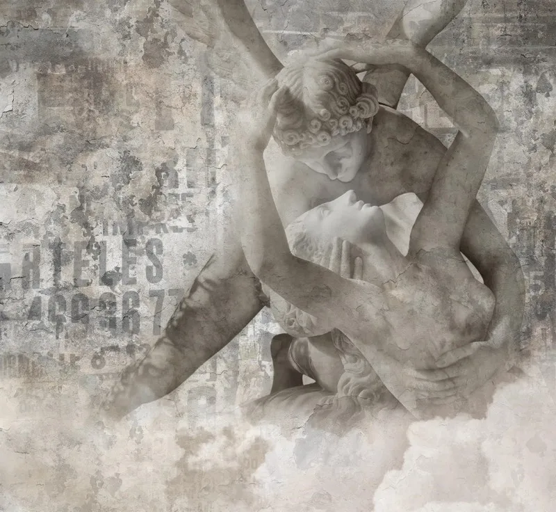 Trendyol ve Hepsiburada'da popüler Amor ve Psyche heykel tasarımlı antik desen duvar kağıdı, yatak odası için Edofleks ve Dekoros stili dijital baskı poster.