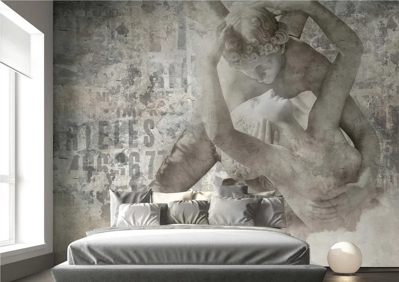Trendyol ve Hepsiburada'da popüler Amor ve Psyche heykel tasarımlı antik desen duvar kağıdı, yatak odası için Edofleks ve Dekoros stili dijital baskı poster.