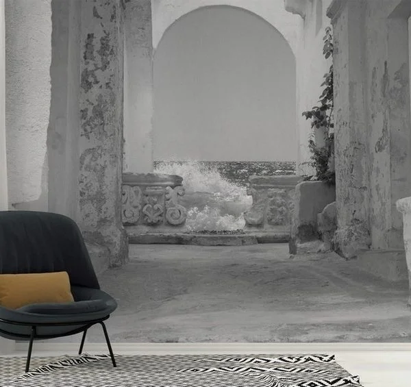 antik tas gecit ve hircin dalgali deniz 3d duvar kagidi