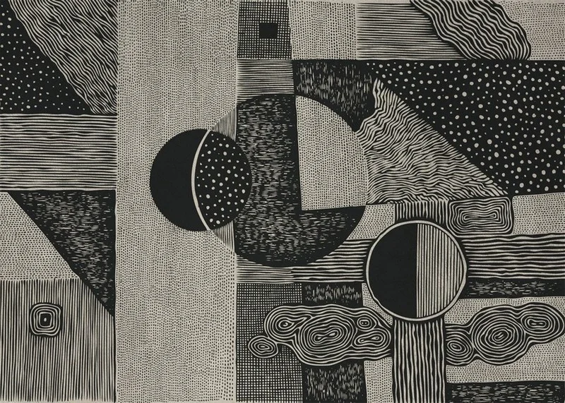 siyah beyaz sanatsal geometrik desenli modern duvar kağıdı soyut tasarım