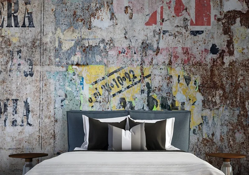 Endüstriyel Eskitme Afiş ve Pas Dokulu Sanatsal Duvar Kağıdı Yılmaz Home Collection