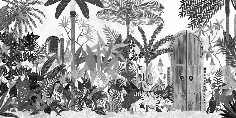 monochrome gri gravur orman ve selvi agaci duvar kagidi beyaz zemin