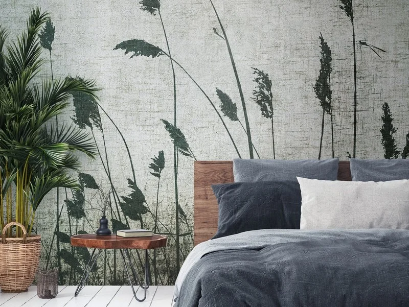 Keten Fonlu Zümrüt Yeşili ve Soft Botanik Yaprak Desenli Duvar Kağıdı Yılmaz Home Collection