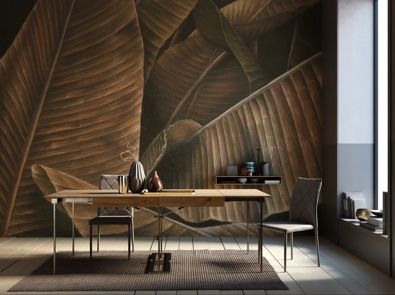 Sepya Tonlu Dev Kurutulmuş Yaprak Desenli Duvar Kağıdı Yılmaz Home Collection