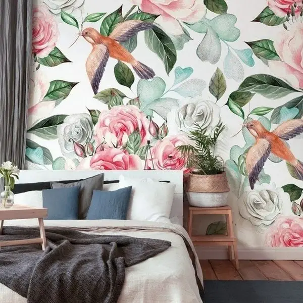 Sanatsal Dokulu Karma Çiçek ve Kuş Desenli Duvar Kağıdı Koleksiyonu Yılmaz Home Collection