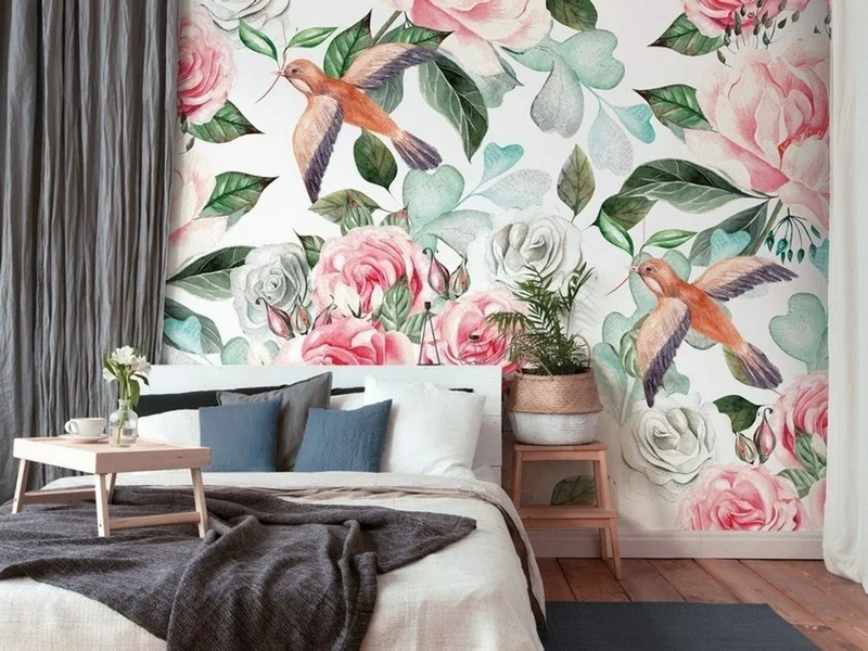 Sanatsal Dokulu Karma Çiçek ve Kuş Desenli Duvar Kağıdı Koleksiyonu Yılmaz Home Collection