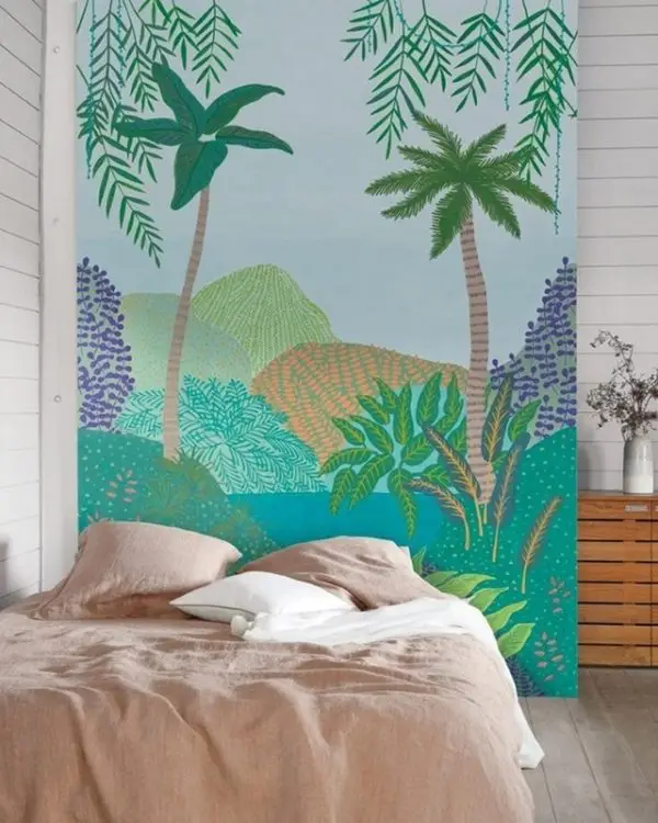 Tropikal Orman ve Palmiye Desenli Çocuk Odası Duvar Kağıdı Renkli Yılmaz Home Collection