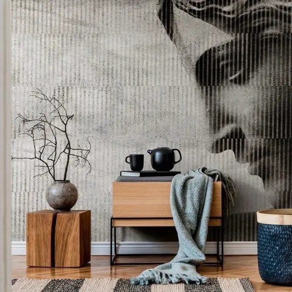 Trendyol ve Hepsiburada'da aranan glitch efektli antik heykel duvar kağıdı, modern ofis dekorasyonu için Edofleks ve Dekoros stili antrasit dijital baskı poster.