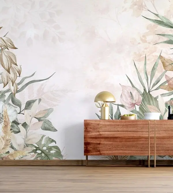 Trendyol pastel tonlarda antoryum ve palmiye yapraklı duvar posteri bursa ve Hepsiburada lüks soft tropikal bitki desenli duvar kağıdı modelleri