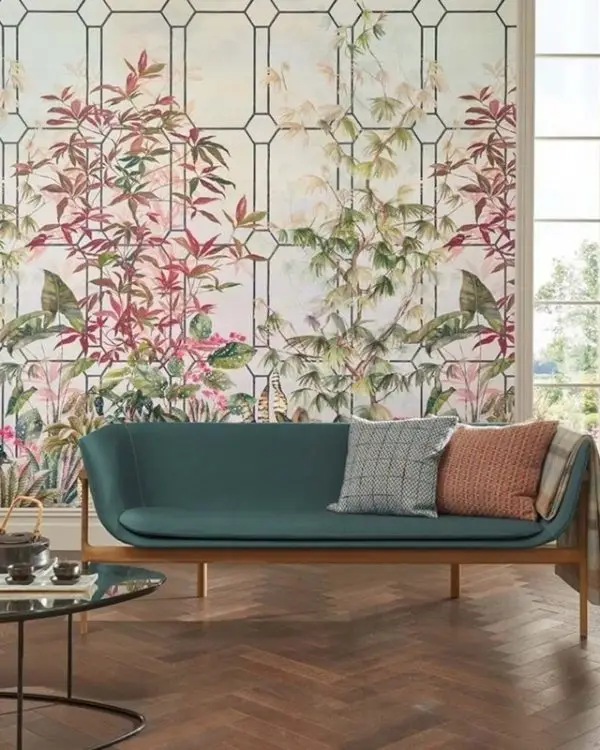 Trendyol geometrik kafesli bambu ve paşa kılıcı desenli duvar posteri bursa ve Hepsiburada kış bahçesi konseptli tropikal bitki duvar kağıdı