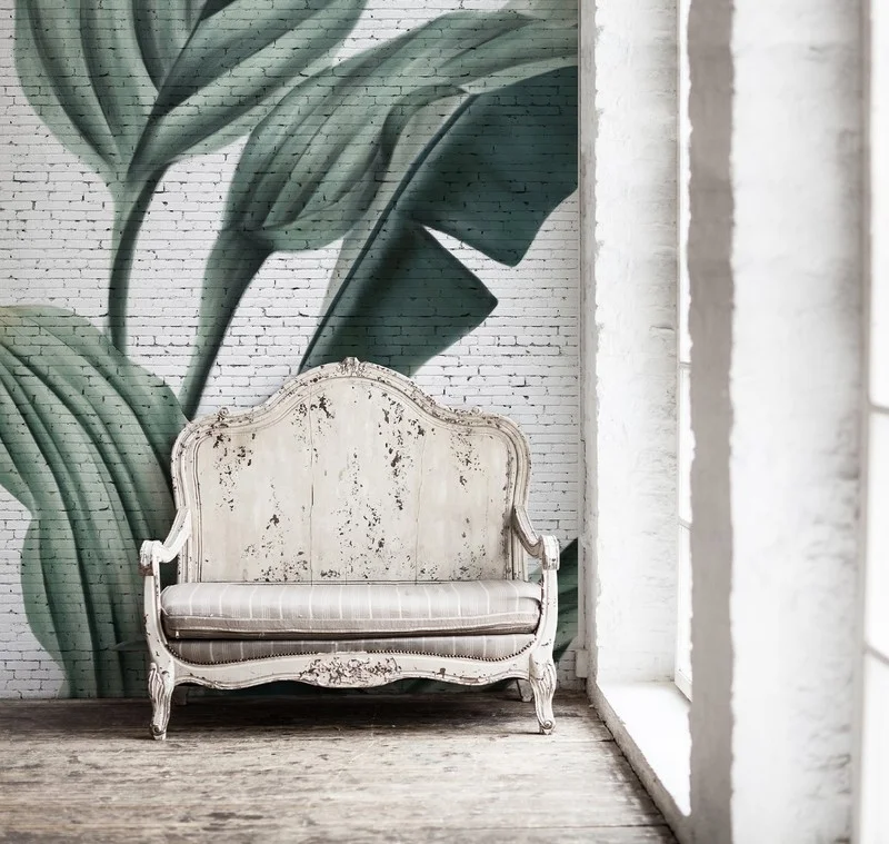 Trendyol beyaz tuğla desenli dev muz yaprağı duvar posteri bursa ve Hepsiburada modern loft stili tropikal yaprak duvar kağıdı modelleri