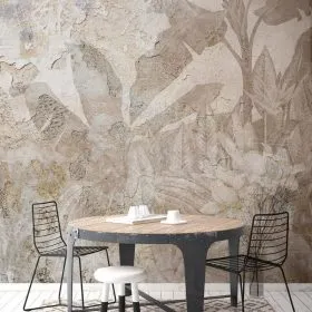 Antik Sıva Üstü Solmuş Yaprak Desenli Eskitme Duvar Kağıdı Yılmaz Home Collection