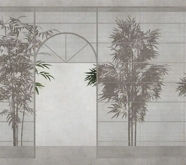 zen bahcesi minimalist kemerli ve uc agacli 3d duvar kagidi