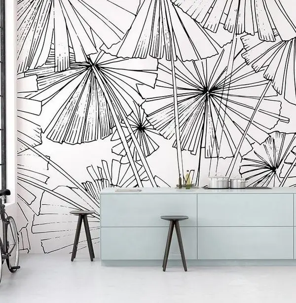 Trendyol beyaz zeminli ginkgo biloba yaprağı çizim duvar posteri bursa ve Hepsiburada minimalist mabet ağacı desenli duvar kağıdı modelleri