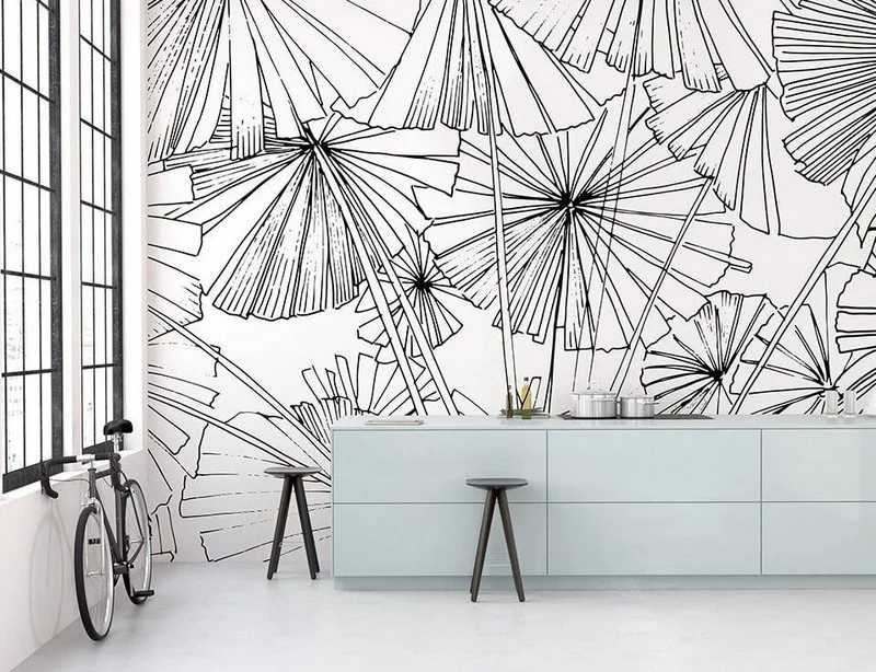 Trendyol beyaz zeminli ginkgo biloba yaprağı çizim duvar posteri bursa ve Hepsiburada minimalist mabet ağacı desenli duvar kağıdı modelleri