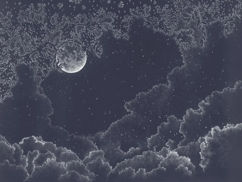 gumus gece ay ve dramatik gri bulutlar temali 3d duvar kagidi