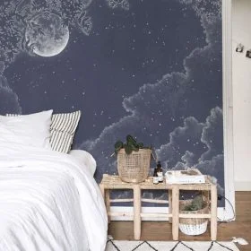 gumus gece ay ve dramatik gri bulutlar temali 3d duvar kagidi