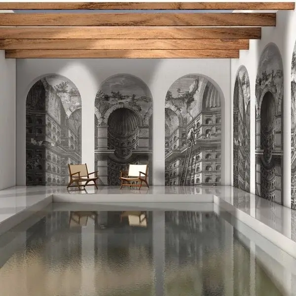 sonsuz mimari antik roma kubbeli gravur 3d duvar kagidi