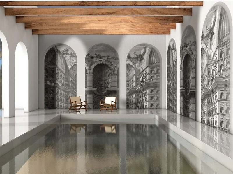 sonsuz mimari antik roma kubbeli gravur 3d duvar kagidi