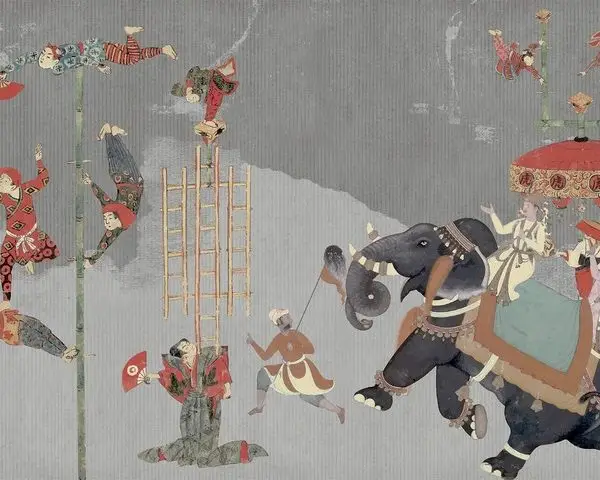 mistik festival akrobatlar ve fil temali 3d duvar kagidi