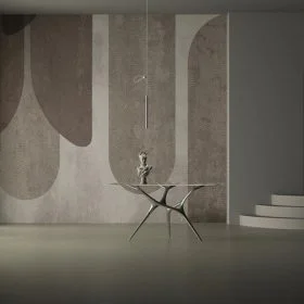 modern mimari formlu bej ve kahve tonları geometrik duvar kağıdı lüks dekorasyon