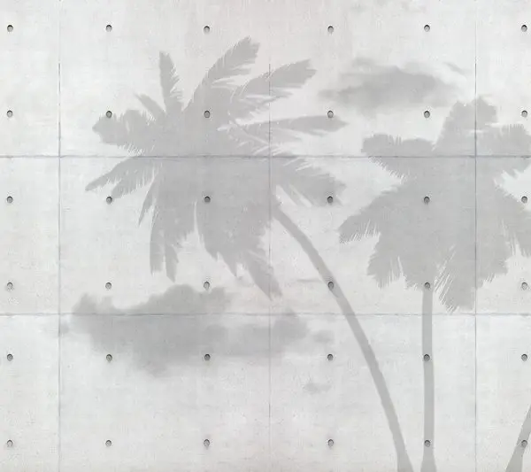 Brüt Beton Panel Üzerine Palmiye Ağacı Gölgesi Desenli Modern Duvar Kağıdı