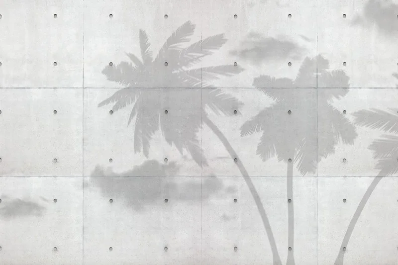 Brüt Beton Panel Üzerine Palmiye Ağacı Gölgesi Desenli Modern Duvar Kağıdı