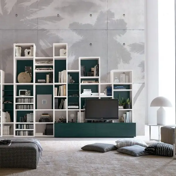 Brüt Beton Panel Üzerine Palmiye Ağacı Gölgesi Desenli Modern Duvar Kağıdı