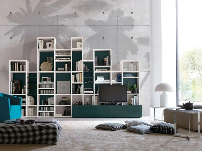 Brüt Beton Panel Üzerine Palmiye Ağacı Gölgesi Desenli Modern Duvar Kağıdı