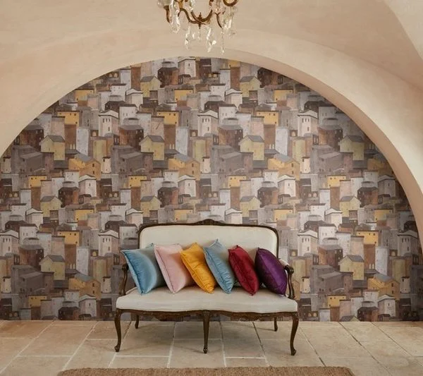 soyut akdeniz koyu ve estetik evler 3d sanatsal cizim duvar kagidi