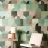 pastel yeşil ve vizon tonları kemerli modern geometrik duvar kağıdı lüks dekorasyon