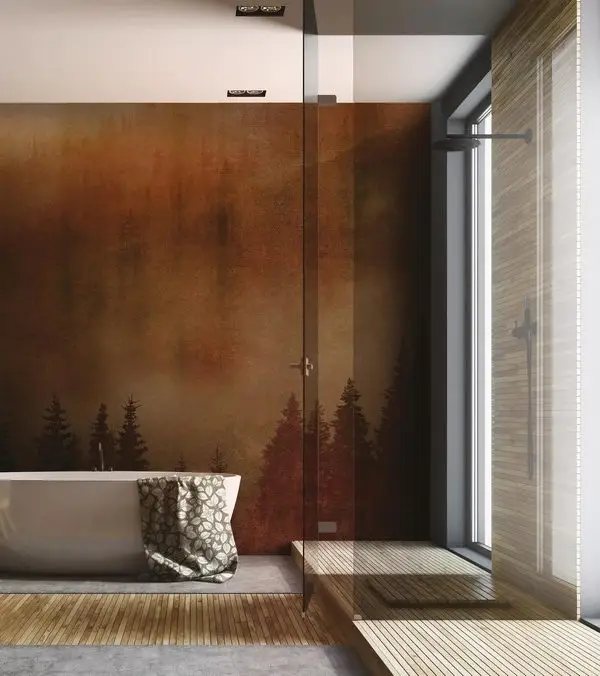 Yüksek Çam Ağaçları Arasından Uzanan Yol ve Dalların Arasından Süzülen Yumuşak Güneş Işığı Temalı 3D Derinlik Etkili Manzara Duvar Kağıdı