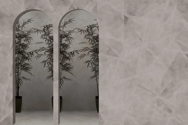isik bahcesi modern bambu siluetli 3d kemerli duvar kagidi