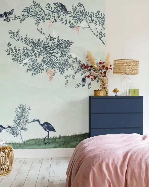 Trendyol yeşil suluboya balıkçıl kuşları ve zeytin dalı desenli duvar posteri bursa ve Hepsiburada minimalist doğa manzaralı kuşlu duvar kağıdı modelleri