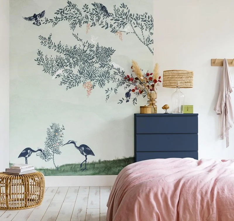Trendyol yeşil suluboya balıkçıl kuşları ve zeytin dalı desenli duvar posteri bursa ve Hepsiburada minimalist doğa manzaralı kuşlu duvar kağıdı modelleri