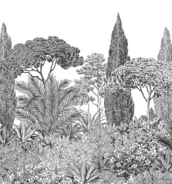 monochrome oryantalist hurma palmiyeleri ve antik vaha manzarali duvar kagidi