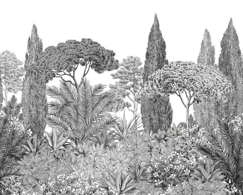 monochrome oryantalist hurma palmiyeleri ve antik vaha manzarali duvar kagidi
