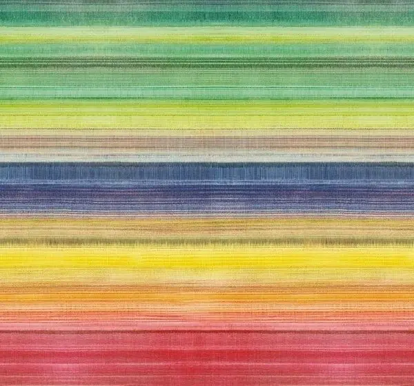 Modern salon duvarında canlı gökkuşağı renkli yatay çizgili soyut duvar kağıdı