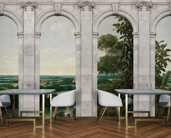 antik vadi terasi sutunlu ve panoramik manzarali 3d duvar kagidi