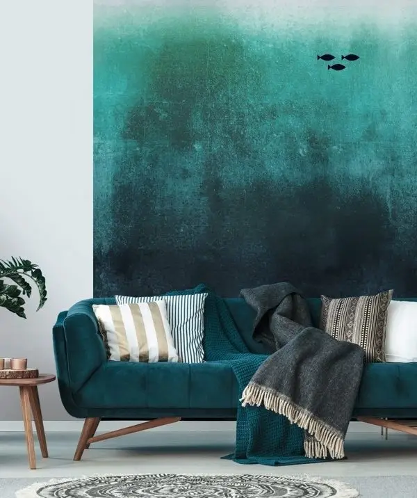 Trendyol türkuaz mavi geçişli balık desenli duvar posteri bursa ve Hepsiburada modern okyanus temalı minimalist duvar kağıdı modelleri bursa