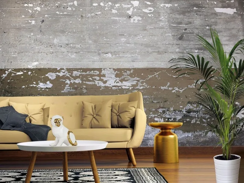 Ham Beton Görünümlü ve Çizgili Eskitme Duvar Kağıdı Yılmaz Home Collection