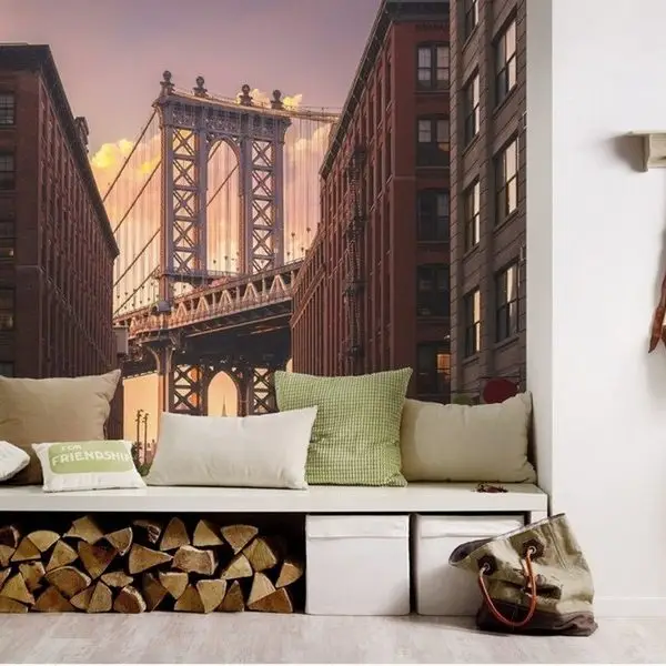 new york manhattan koprusu ve sokak manzarasi 3d duvar kagidi