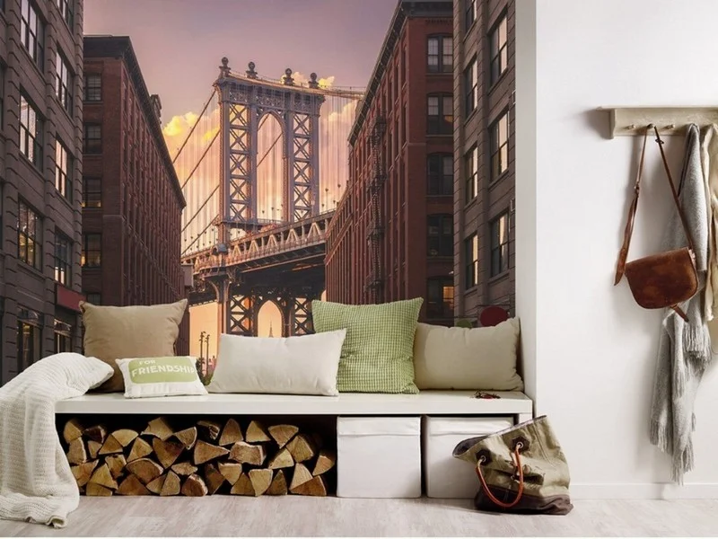 new york manhattan koprusu ve sokak manzarasi 3d duvar kagidi
