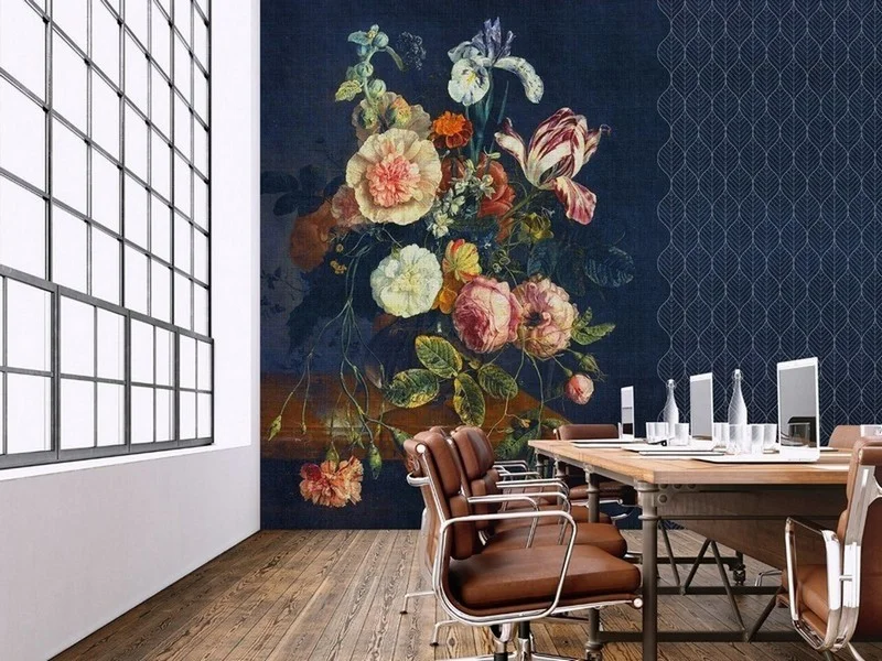 Trendyol lacivert zeminli modern klasik çiçek desenli dekoratif duvar posteri bursa ve Hepsiburada geometrik geçişli şık çiçekli duvar kağıdı modelleri