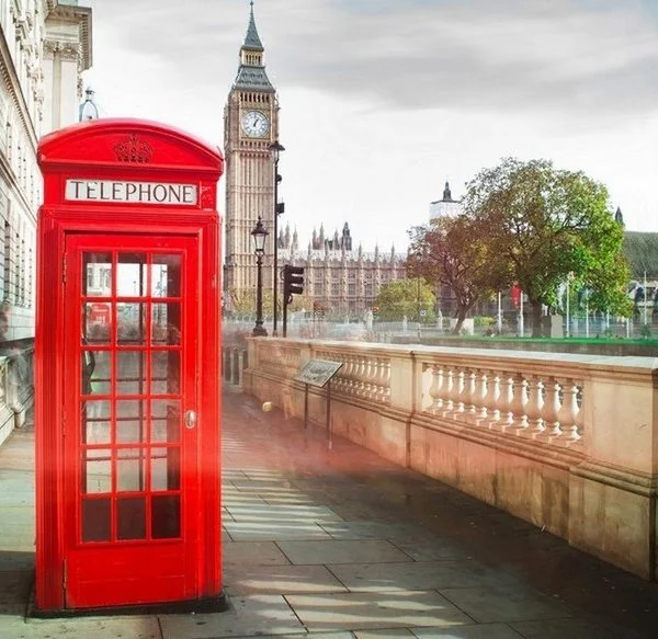 londra sehir manzarasi kirmizi telefon kulubesi 3d duvar kagidi